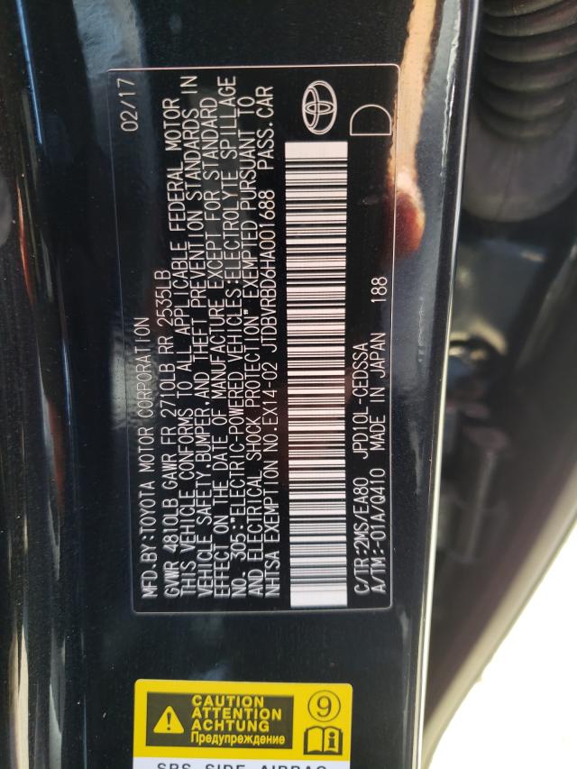 2017 TOYOTA MIRAI JTDBVRBD6HA001688