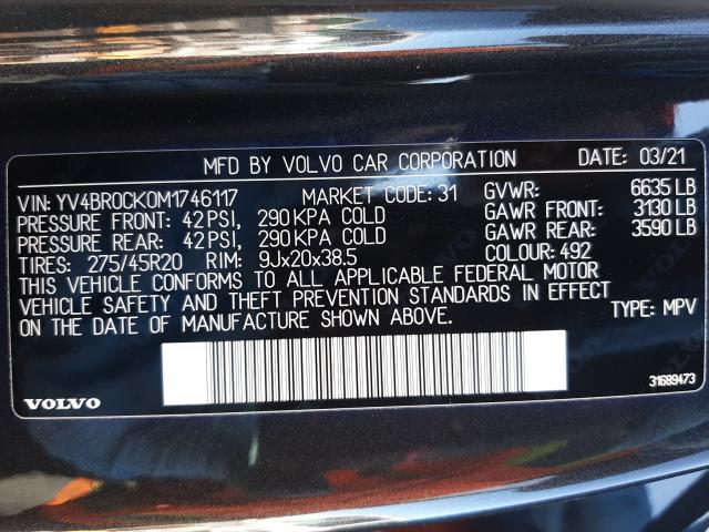 2021 VOLVO XC90 T8 RE YV4BR0CK0M1746117