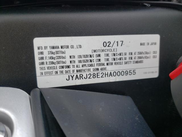 2017 YAMAHA YZFR6 JYARJ28E2HA000955