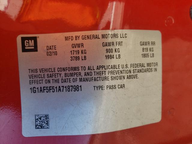 2010 CHEVROLET COBALT 2LT 1G1AF5F51A7187981