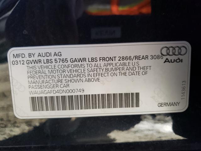 2013 AUDI A8 QUATTRO WAUAGAFD4DN000749