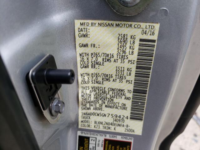 1N6AD0CW5GN759424 Nissan Frontier S 2016. Фото: 9