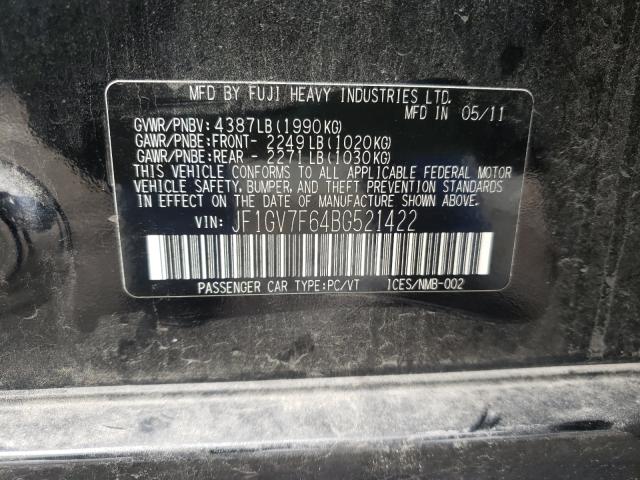 2011 SUBARU IMPREZA WR JF1GV7F64BG521422