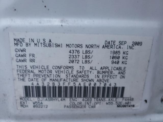 2010 MITSUBISHI GALANT ES 4A32B3FF5AE007043