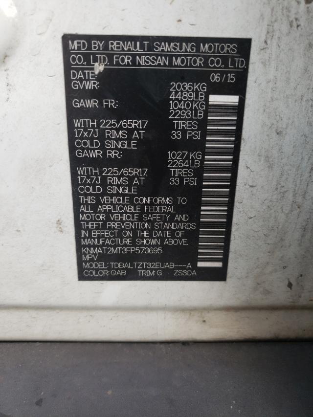 KNMAT2MT3FP573695 Nissan Rogue S 2015. Фото: 9
