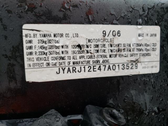 2007 YAMAHA YZFR6 L JYARJ12E47A013529