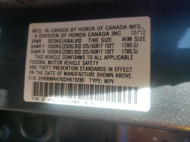 2013 HONDA CRV 2HKRM4H76DH619280