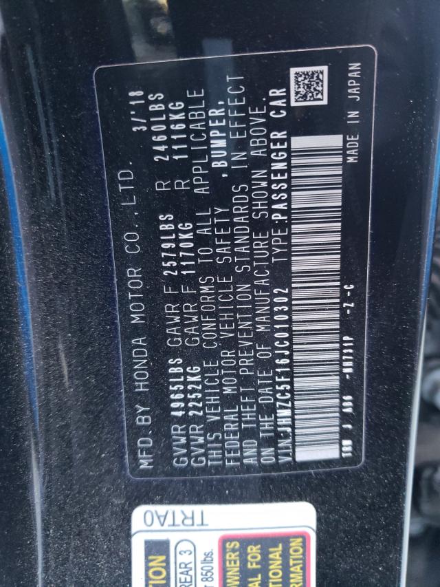 2018 HONDA CLARITY JHMZC5F16JC010302