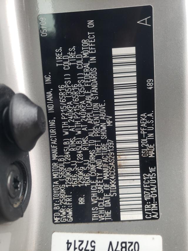 2010 TOYOTA SIENNA CE 5TDKK4CC5AS291397