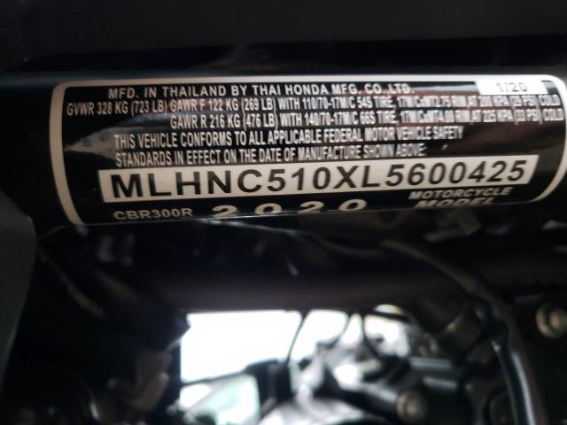 2020 HONDA CBR300 R MLHNC510XL5600425