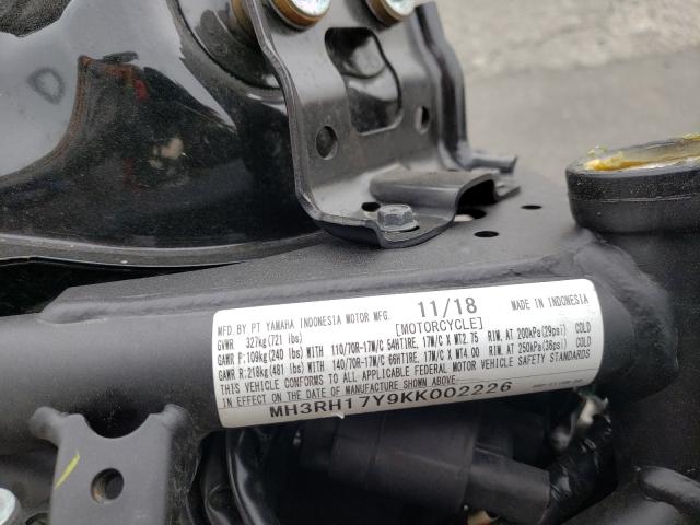 2019 YAMAHA YZFR3 MH3RH17Y9KK002226