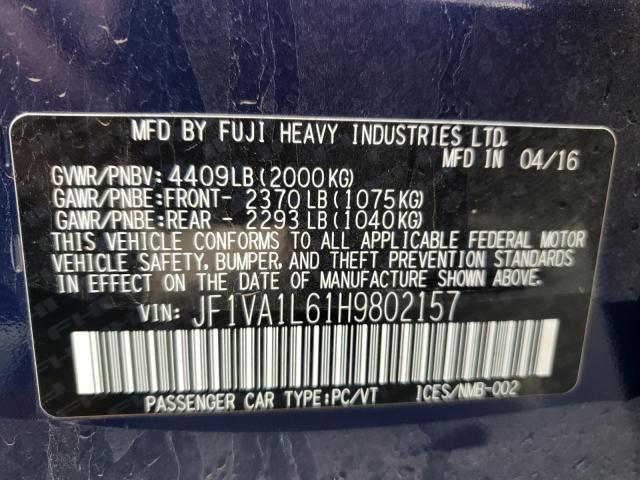 2017 SUBARU WRX LIMITE JF1VA1L61H9802157