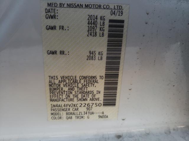 2019 NISSAN ALTIMA EDI 1N4AL4FV2KC226750