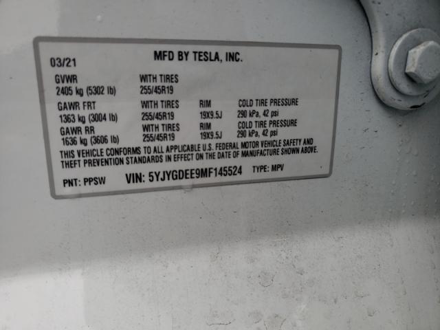 2021 TESLA MODEL Y 5YJYGDEE9MF145524