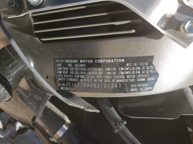2011 SUZUKI GSX-R1000 JS1GT78A4B2101247