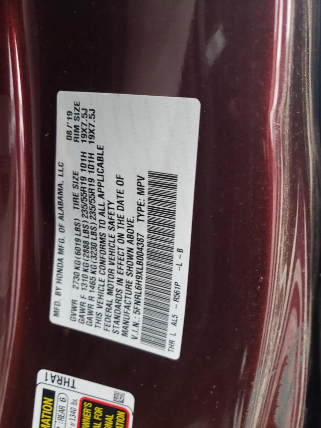 2020 HONDA ODYSSEY EL 5FNRL6H9XLB004387