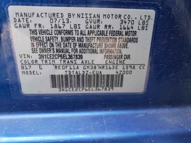 2014 NISSAN VERSA NO S 3N1CE2CP6EL367839