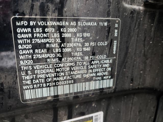 2017 VOLKSWAGEN TOUAREG WO WVGRF7BP3HD003385