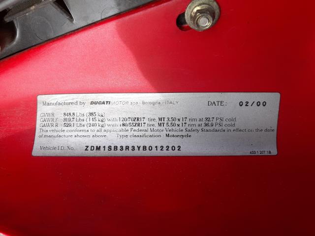 2000 DUCATI 748 ZDM1SB3R3YB012202
