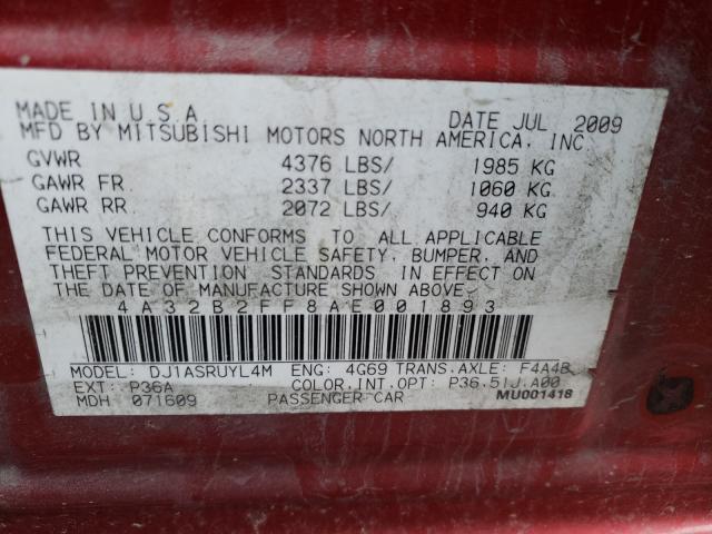2010 MITSUBISHI GALANT ES 4A32B2FF8AE001893