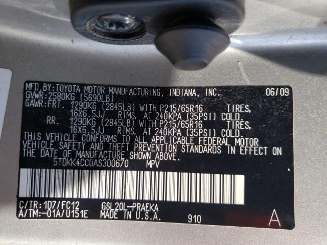 2010 TOYOTA SIENNA CE 5TDKK4CC0AS300670