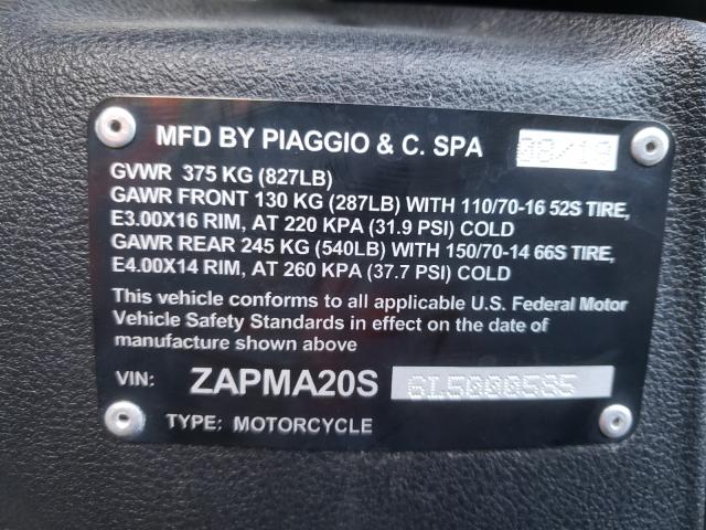 2020 PIAGGIO SCOOTER ZAPMA20S6L5000585