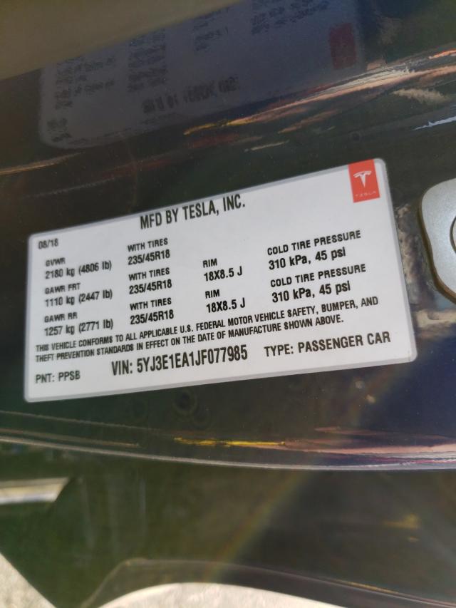 2018 TESLA MODEL 3 5YJ3E1EA1JF077985