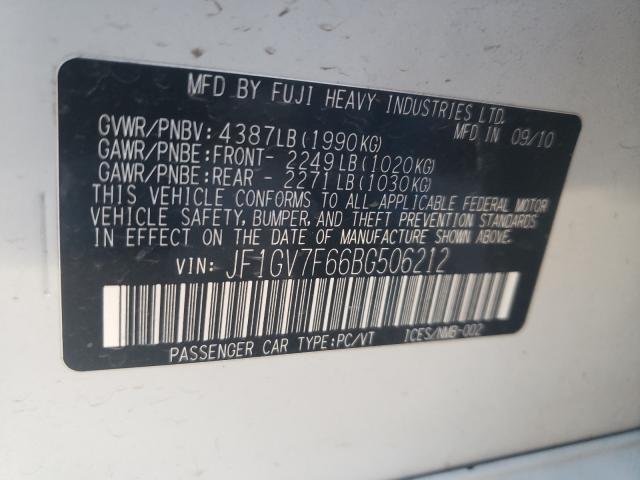 2011 SUBARU IMPREZA WR JF1GV7F66BG506212