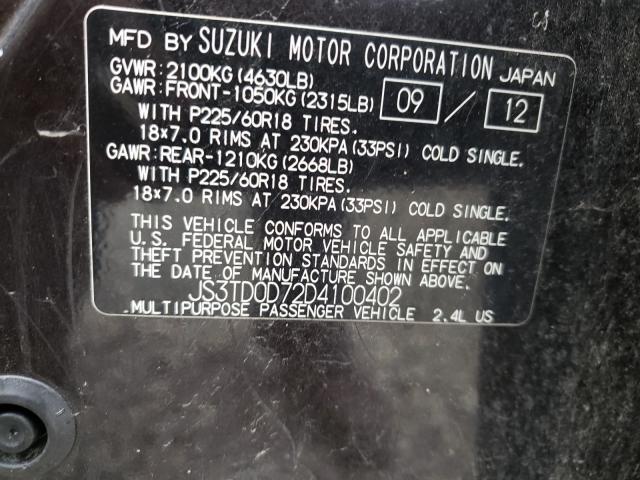 2013 SUZUKI GRAND VITA JS3TD0D72D4100402