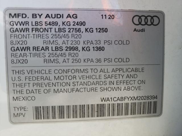 2021 AUDI Q5 PRESTIG WA1CABFYXM2028394