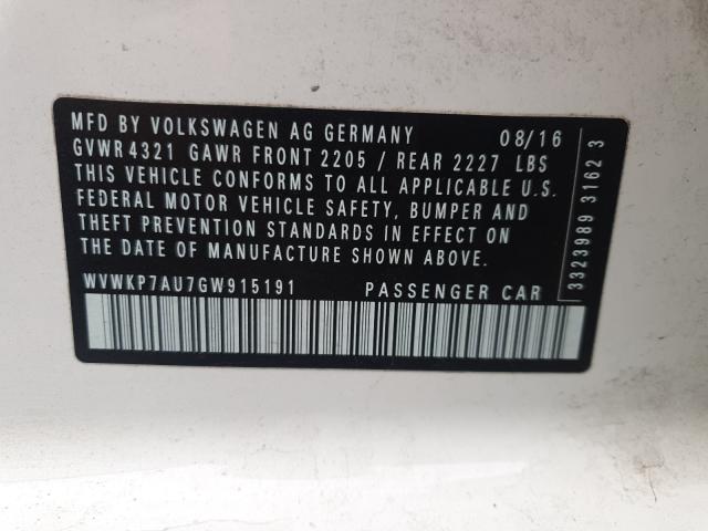 2016 VOLKSWAGEN E-GOLF SE WVWKP7AU7GW915191