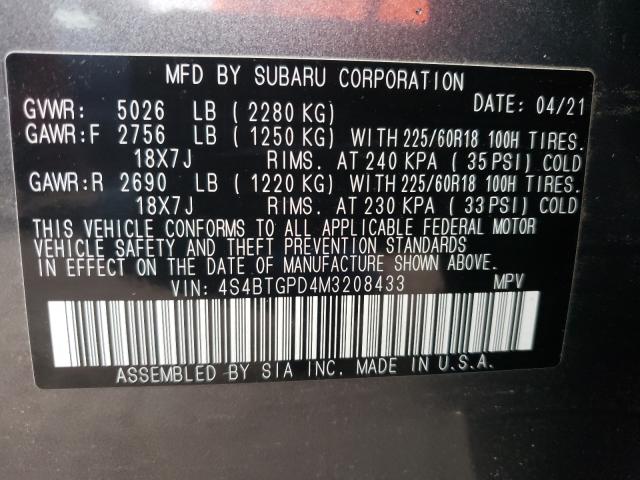 2021 SUBARU OUTBACK TO 4S4BTGPD4M3208433