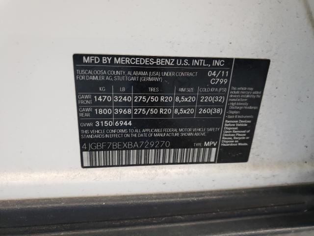 2011 MERCEDES-BENZ GL 450 4MA 4JGBF7BEXBA729270