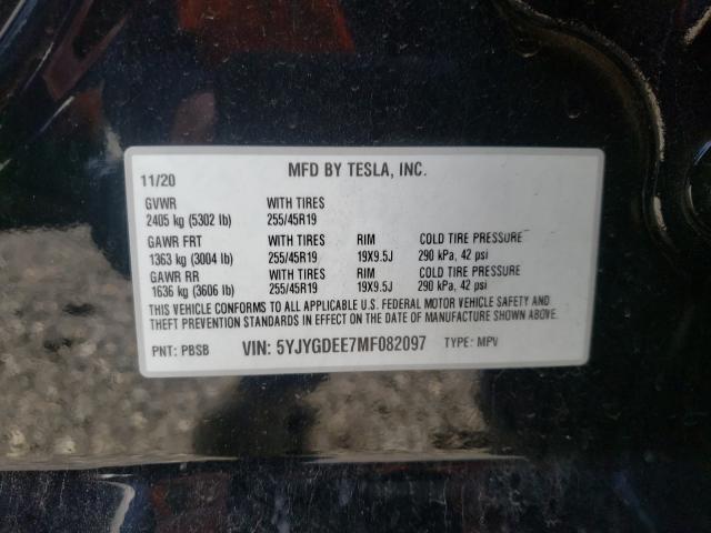 2021 TESLA MODEL Y 5YJYGDEE7MF082097