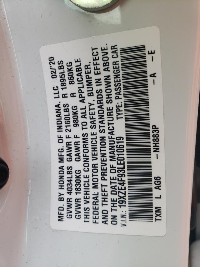 2020 HONDA INSIGHT TO 19XZE4F93LE010619