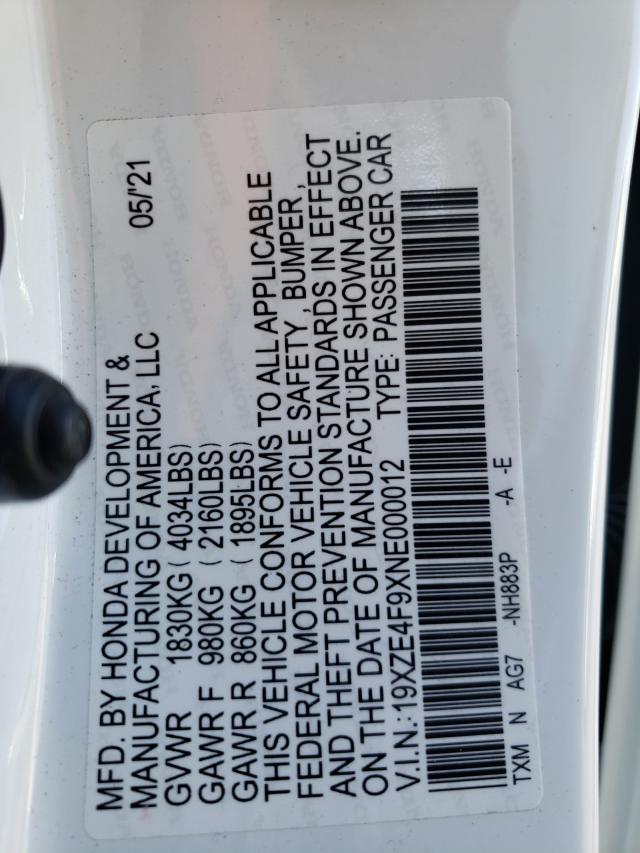 2022 HONDA INSIGHT TO 19XZE4F9XNE000012