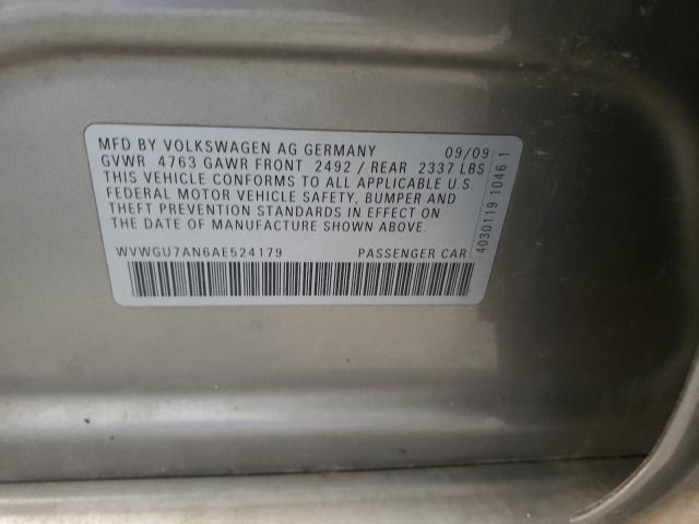 2010 VOLKSWAGEN CC VR6 4MO WVWGU7AN6AE524179
