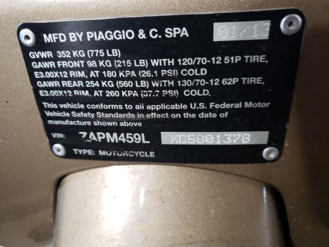 2013 VESPA GTS 300 SU ZAPM459LXD5801378