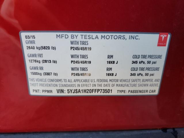 2015 TESLA MODEL S 85 5YJSA1H20FFP73501