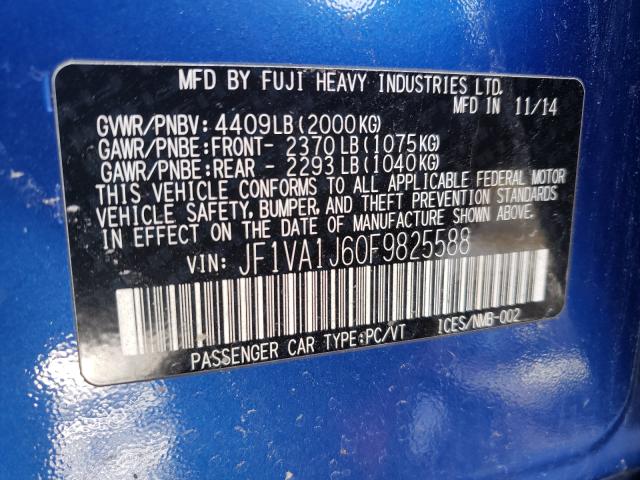 2015 SUBARU WRX LIMITE JF1VA1J60F9825588