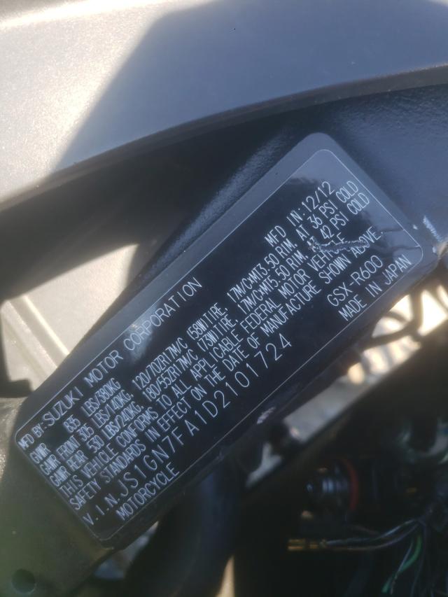 2013 SUZUKI GSX-R600 JS1GN7FA1D2101724