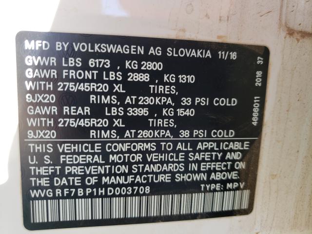 2017 VOLKSWAGEN TOUAREG WO WVGRF7BP1HD003708