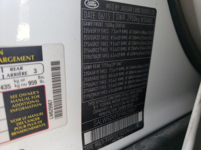 2015 LAND ROVER RANGE ROVE - SALWR2VF5FA629967