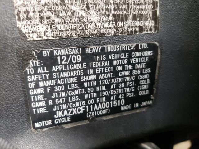 2010 KAWASAKI ZX1000 F JKAZXCF11AA001510