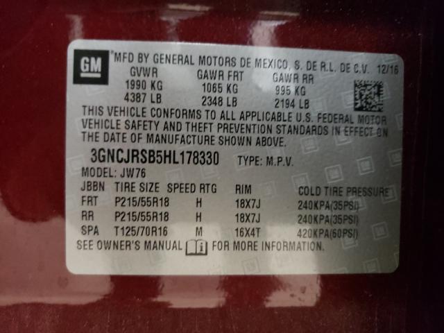 2017 CHEVROLET TRAX PREMI 3GNCJRSB5HL178330