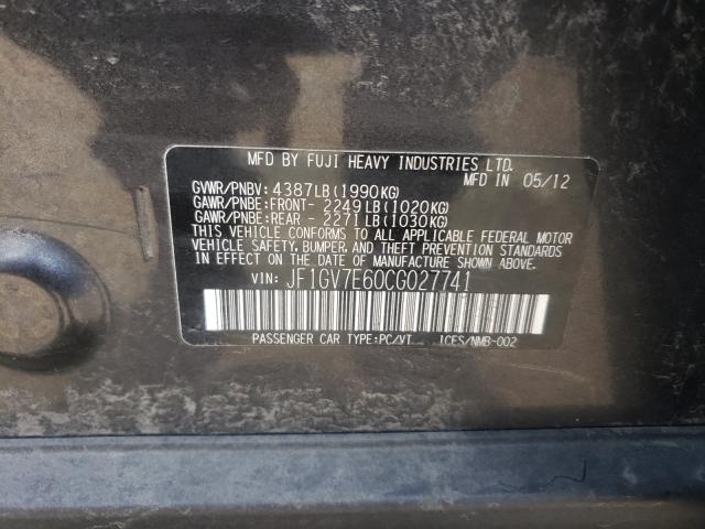 2012 SUBARU IMPREZA WR JF1GV7E60CG027741