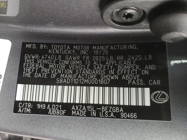 2021 LEXUS ES 250 BAS 58AD11D12MU001807