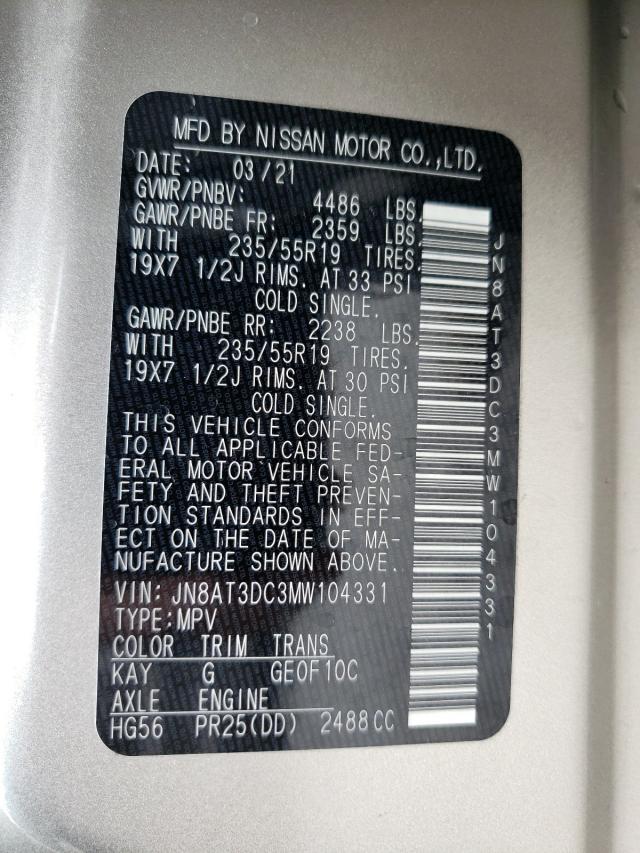 2021 NISSAN ROGUE PLAT JN8AT3DC3MW104331