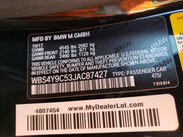 2018 BMW M4 WBS4Y9C53JAC87427
