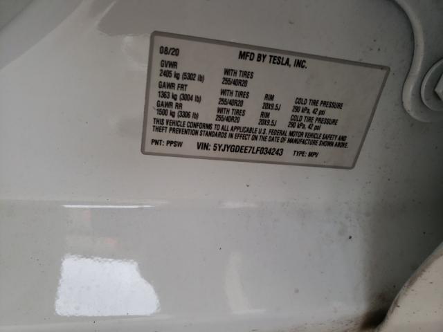 2020 TESLA MODEL Y 5YJYGDEE7LF034243